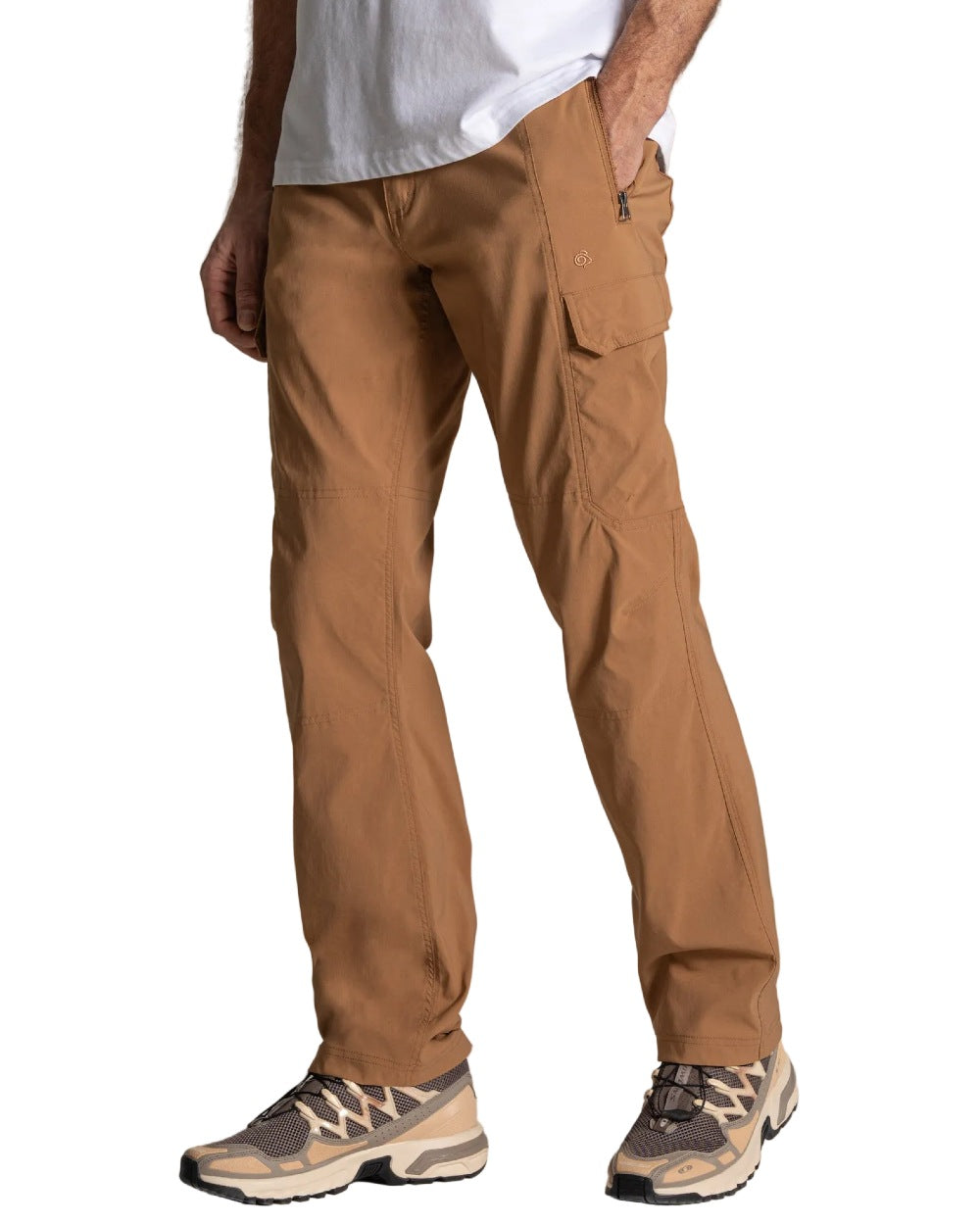 Boulder coloured Craghoppers Mens Kiwi Pro Cargo Trousers on white background