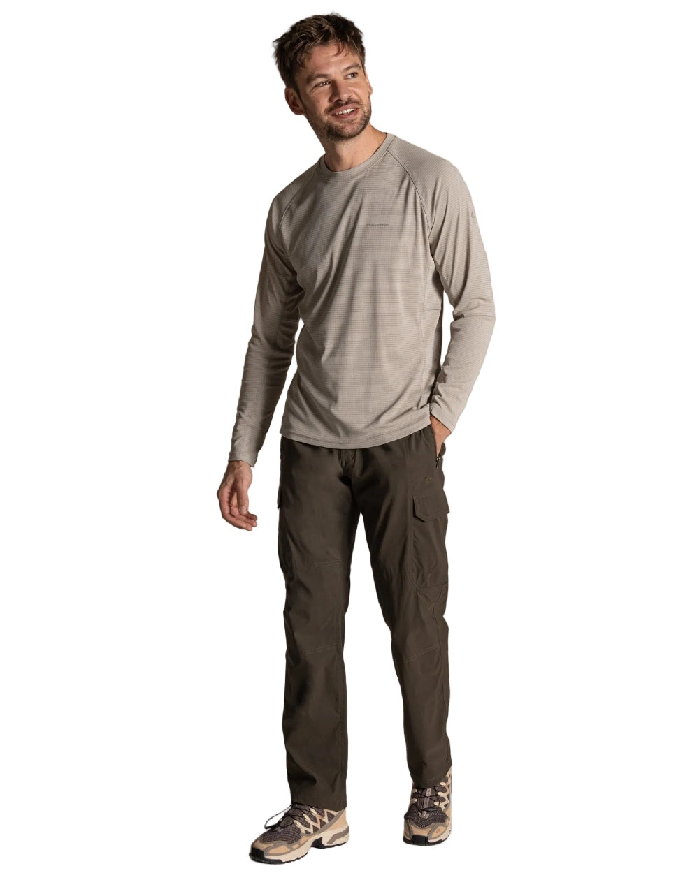 Woodland Green coloured Craghoppers Mens Kiwi Pro Cargo Trousers on white background