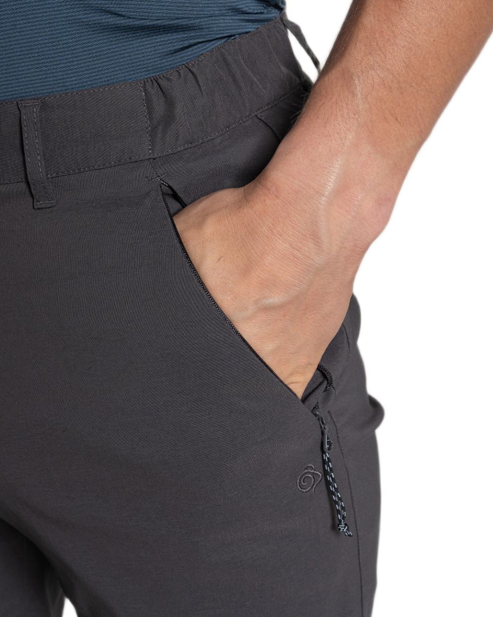 Dark Lead coloured Craghoppers Mens Kiwi Pro III Shorts on white background