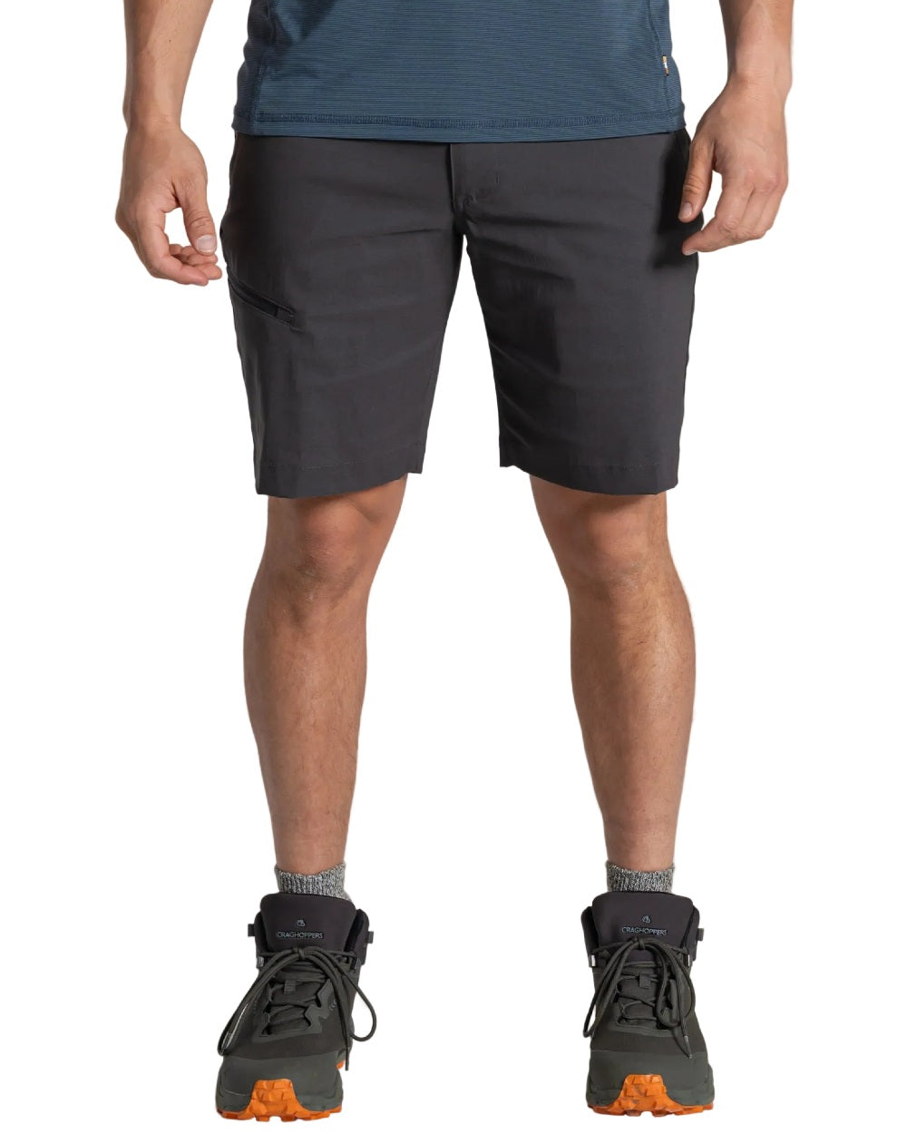 Dark Lead coloured Craghoppers Mens Kiwi Pro III Shorts on white background