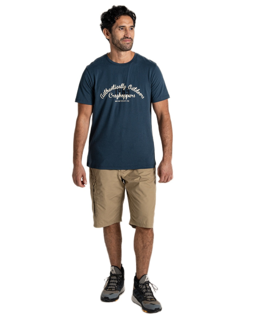 Blue Stone Coloured Craghoppers Mens Lucent II Short Sleeved T-Shirt on White Background