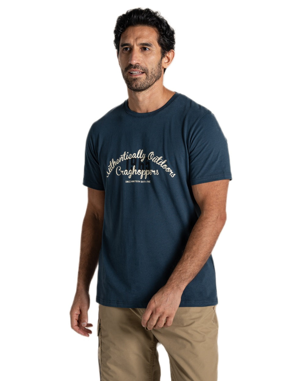 Blue Stone Coloured Craghoppers Mens Lucent II Short Sleeved T-Shirt on White Background