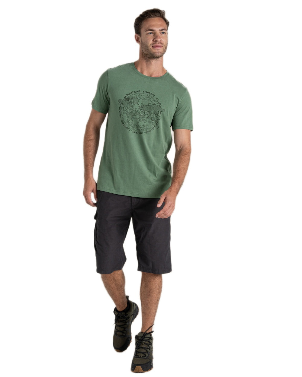 Mangrove Green Coloured Craghoppers Mens Lucent II Short Sleeved T-Shirt on White Background