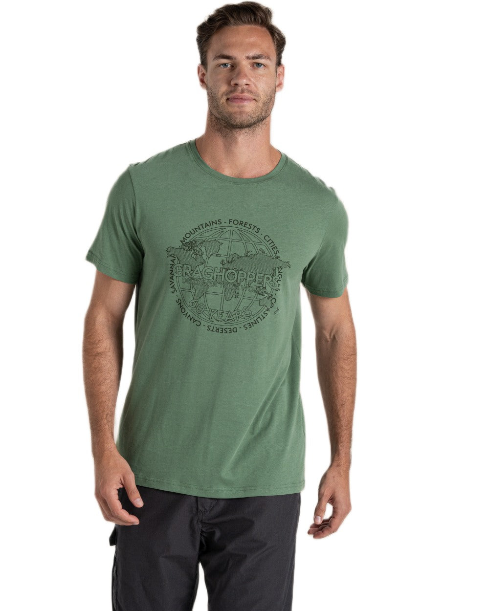Mangrove Green Coloured Craghoppers Mens Lucent II Short Sleeved T-Shirt on White Background