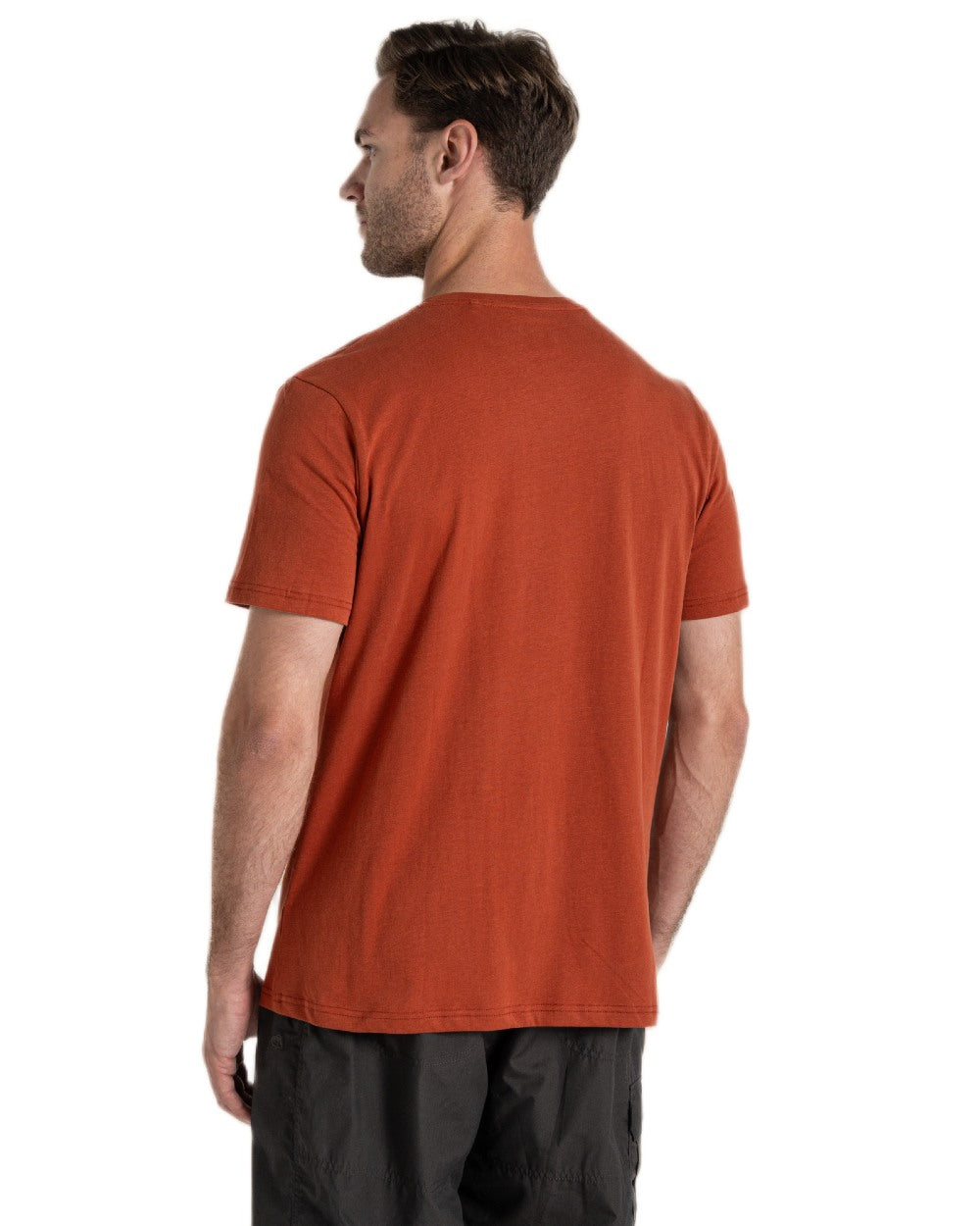 Red Beach Coloured Craghoppers Mens Lucent II Short Sleeved T-Shirt on White Background