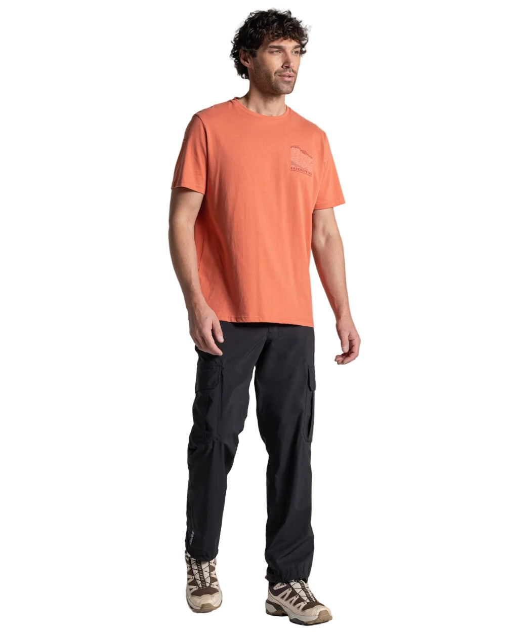 Sahara Coloured Craghoppers Mens Lucent II Short Sleeved T-Shirt on White Background