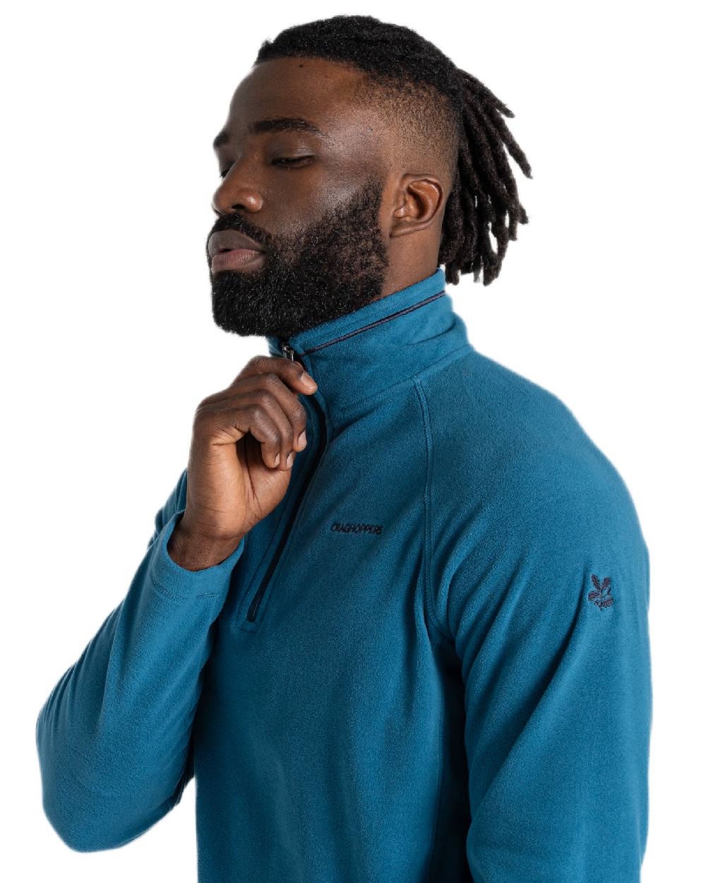 Brisk Blue Coloured Craghoppers Mens National Trust Corey II Half Zip Fleece on White Background