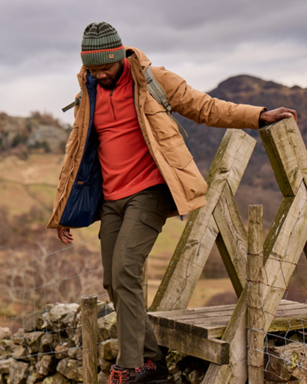 Feldspar coloured Craghoppers Mens National Trust Corey II Half Zip Fleece on mountain background