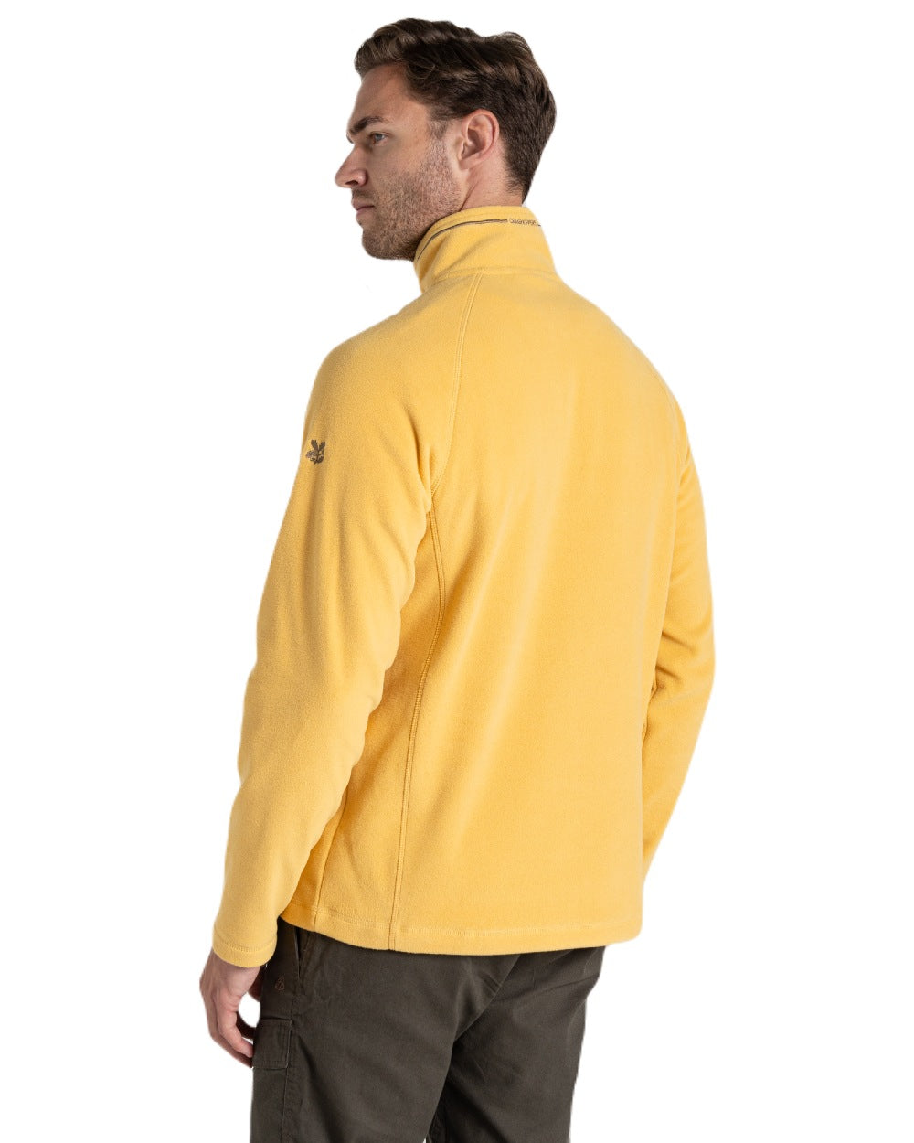Indian Yellow coloured Craghoppers Mens National Trust Corey II Half Zip Fleece on white background