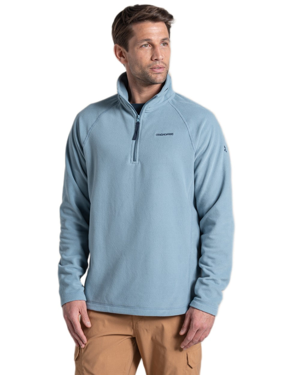 Morning Fog coloured Craghoppers Mens National Trust Corey II Half Zip Fleece on white background