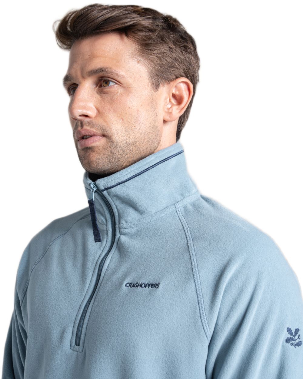 Morning Fog coloured Craghoppers Mens National Trust Corey II Half Zip Fleece on white background