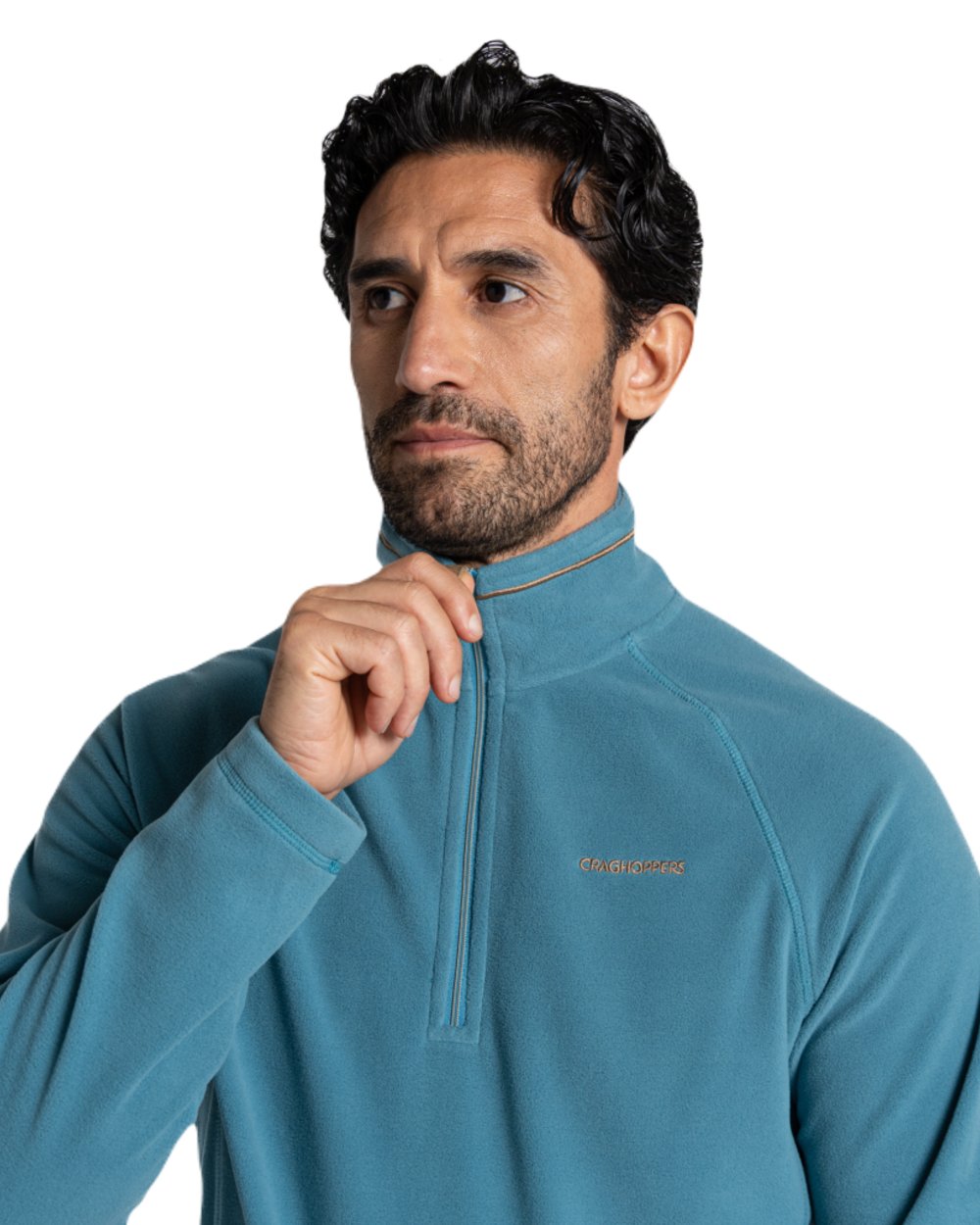 Tranquil Blue coloured Craghoppers Mens National Trust Corey II Half Zip Fleece on white background