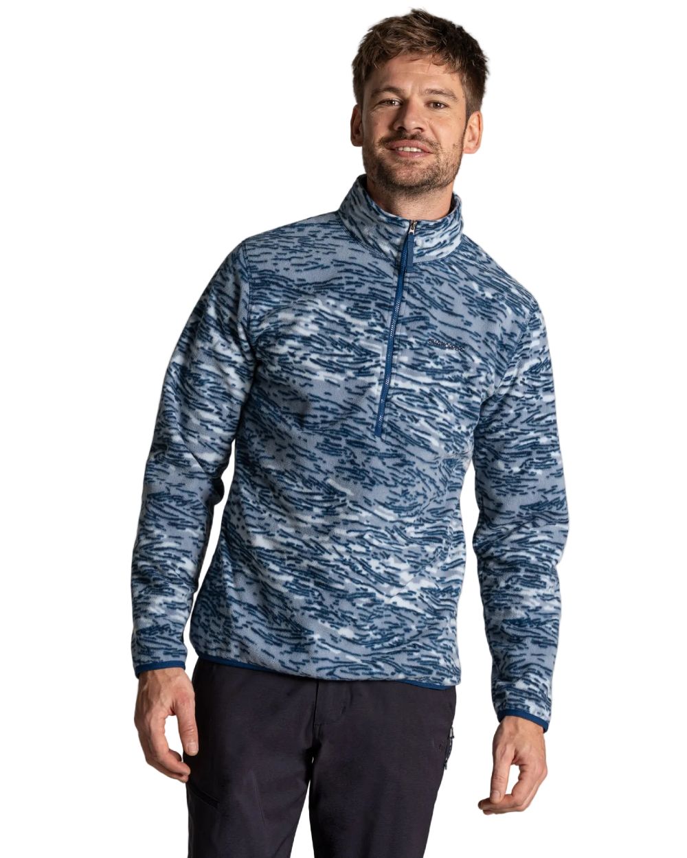 Juniper Berry Print coloured Craghoppers Mens National Trust Irt Half Zip Fleece on white background