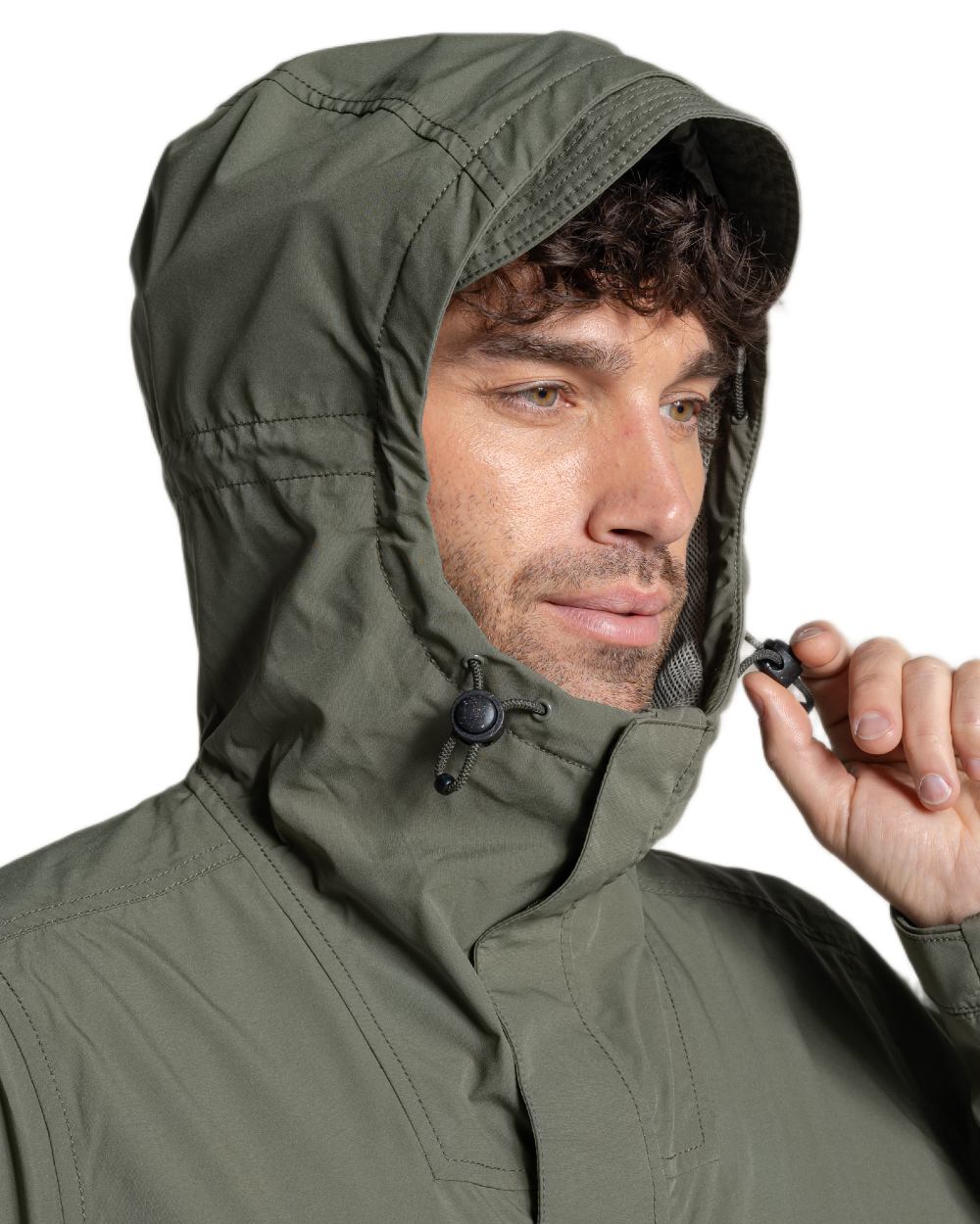 Dark Sage coloured Craghoppers Mens National Trust Keskadale Waterproof Jacket on white background