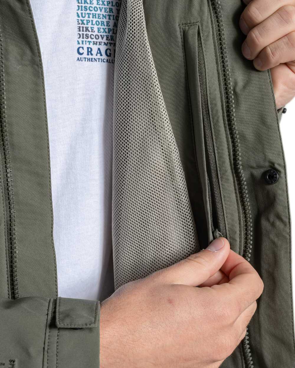 Dark Sage coloured Craghoppers Mens National Trust Keskadale Waterproof Jacket on white background