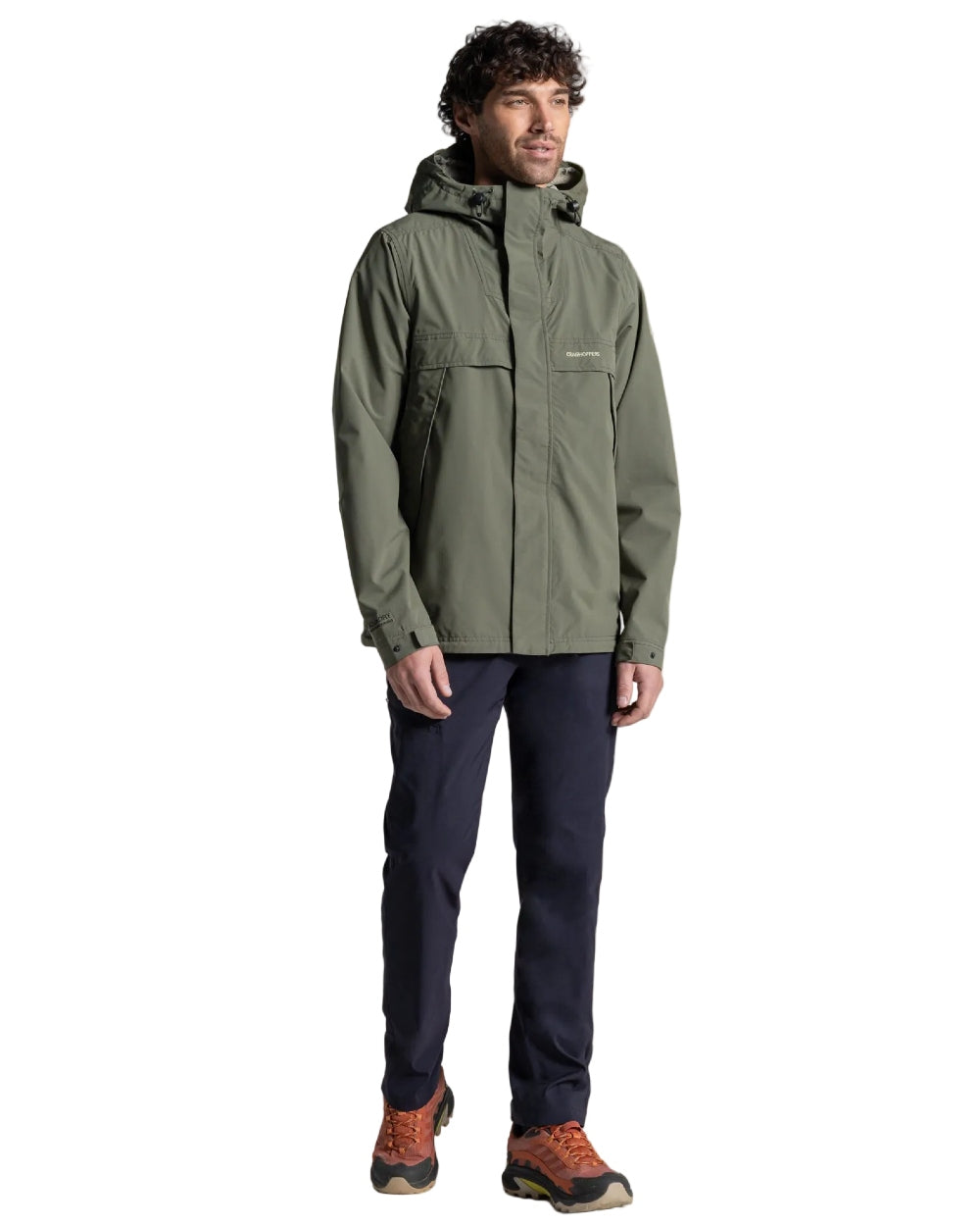 Dark Sage coloured Craghoppers Mens National Trust Keskadale Waterproof Jacket on white background