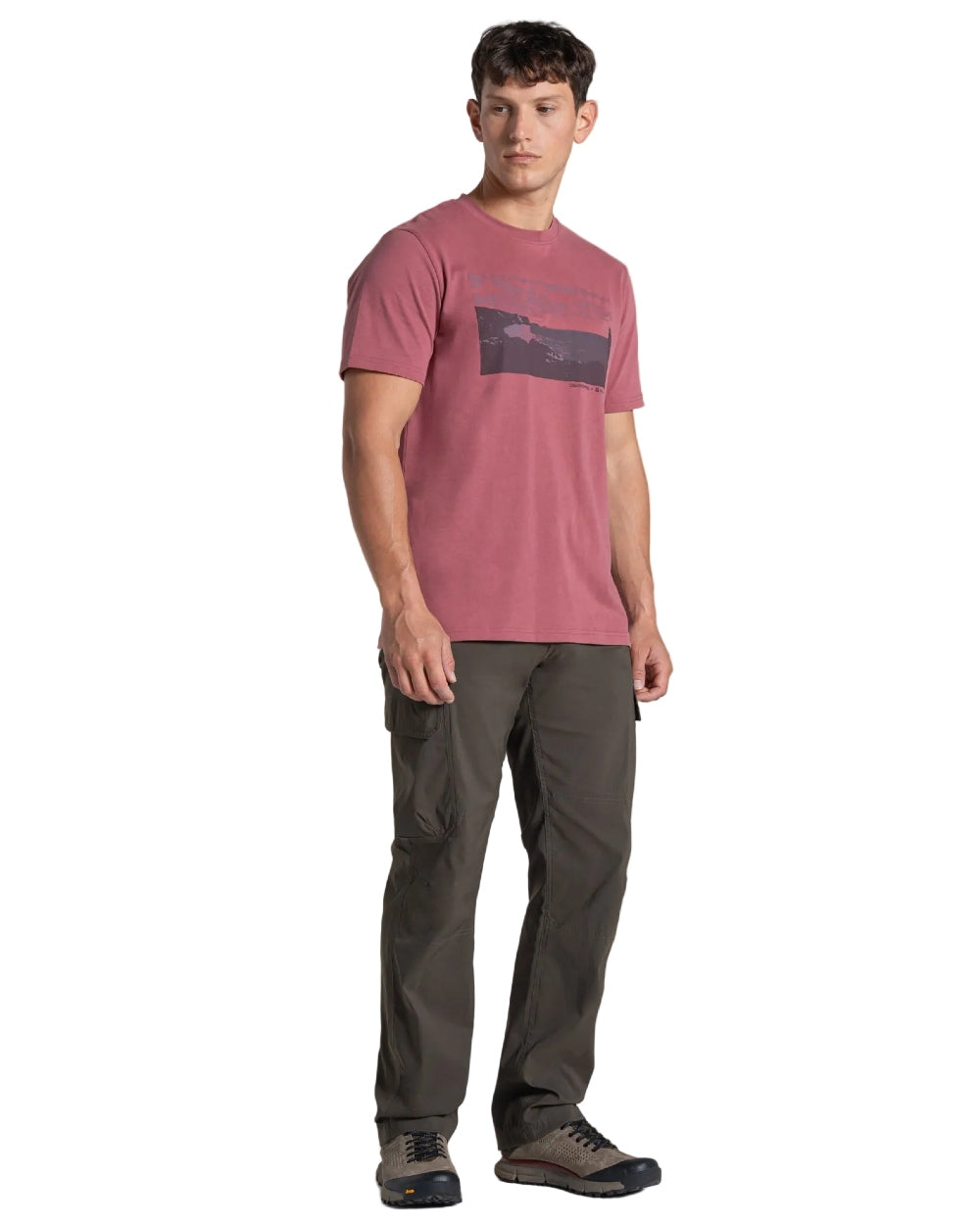 Atlas Red coloured Craghoppers Mens National Trust Sabden Short Sleeved T-Shirt on white background