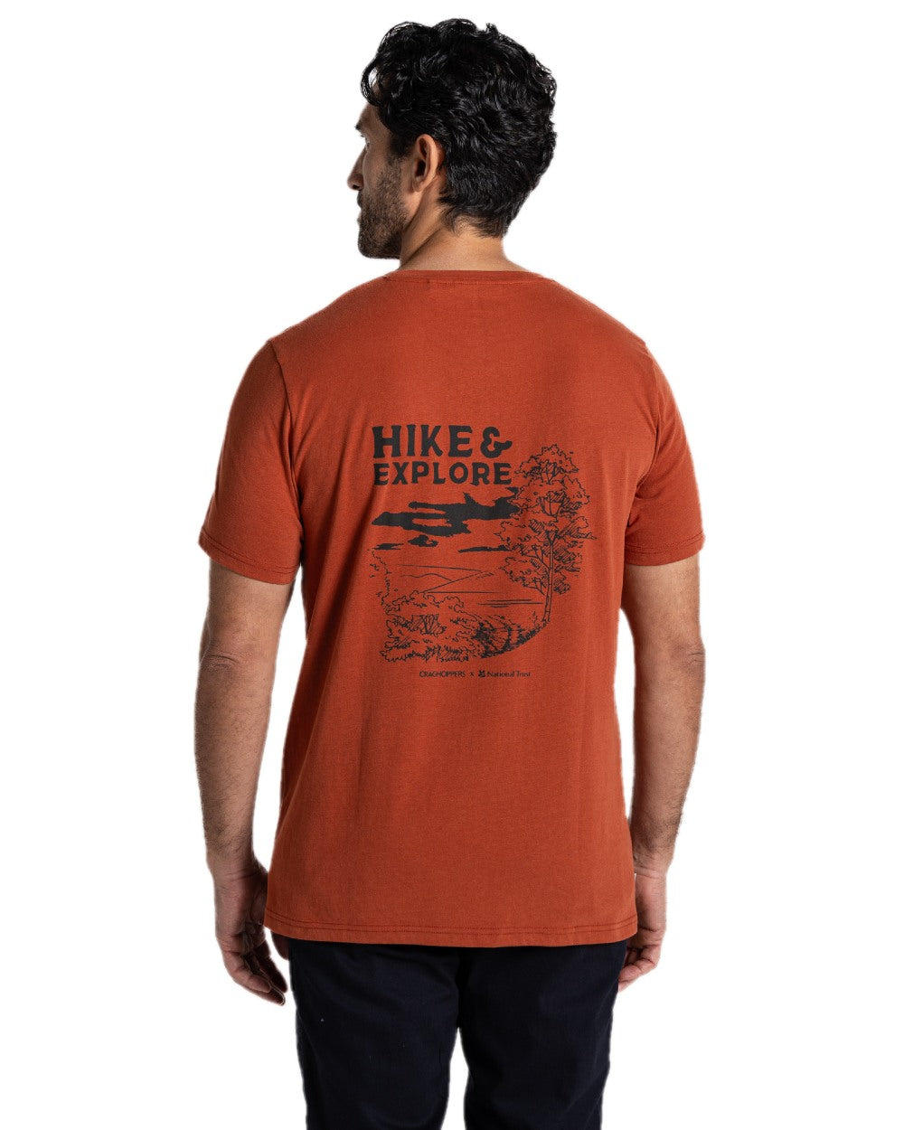 Red Beach coloured Craghoppers Mens National Trust Sabden Short Sleeved T-Shirt on white background