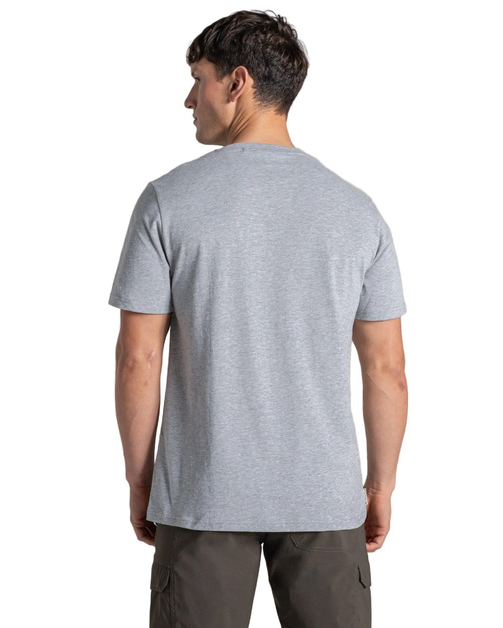 Soft Grey Marl coloured Craghoppers Mens National Trust Sabden Short Sleeved T-Shirt on white background