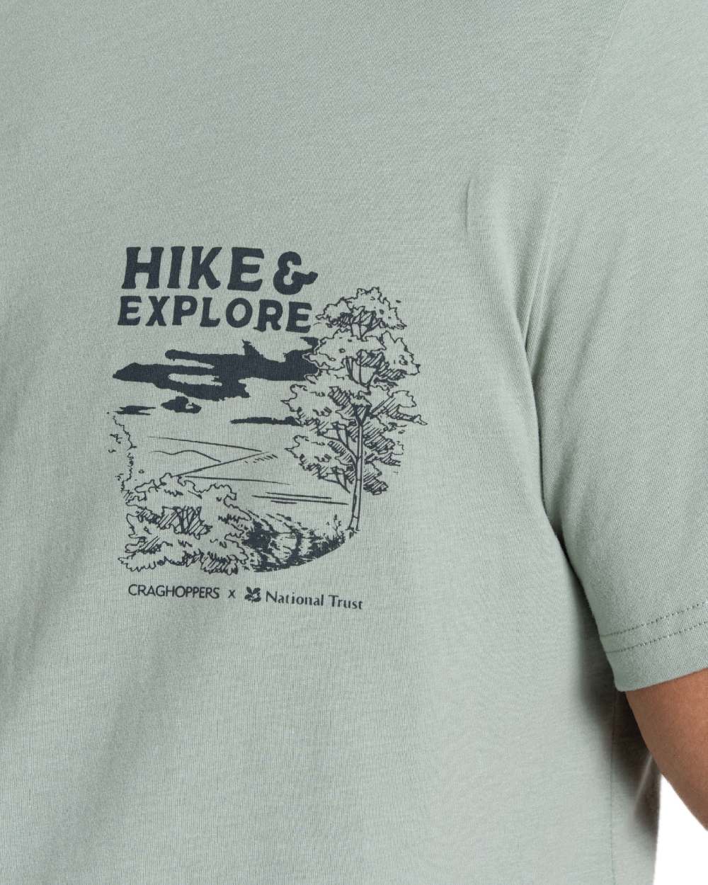 Soft Sage coloured Craghoppers Mens National Trust Sabden Short Sleeved T-Shirt on white background