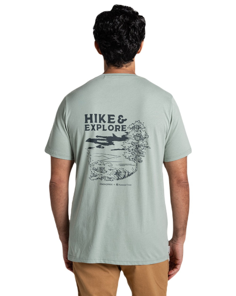 Soft Sage coloured Craghoppers Mens National Trust Sabden Short Sleeved T-Shirt on white background