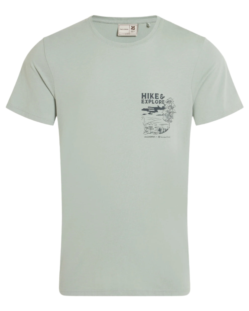 Soft Sage coloured Craghoppers Mens National Trust Sabden Short Sleeved T-Shirt on white background