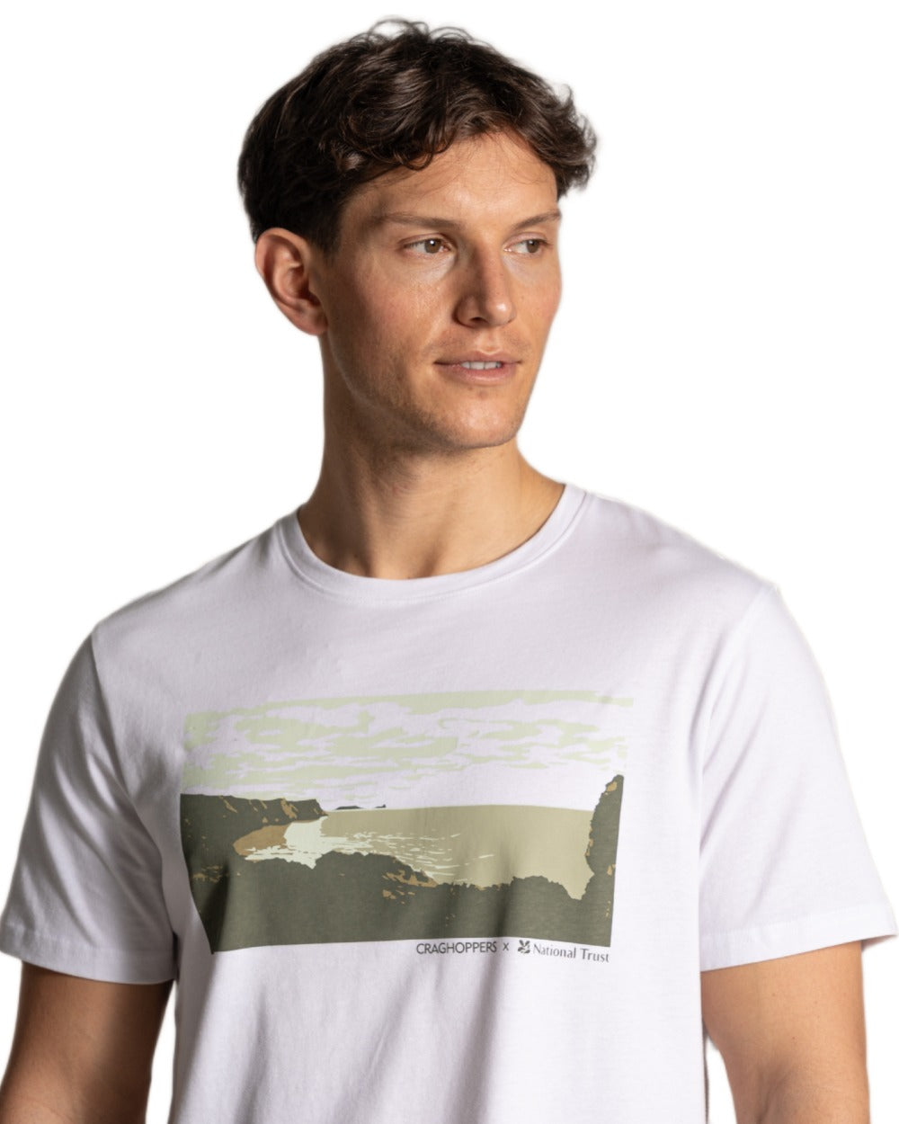 White coloured Craghoppers Mens National Trust Sabden Short Sleeved T-Shirt on white background