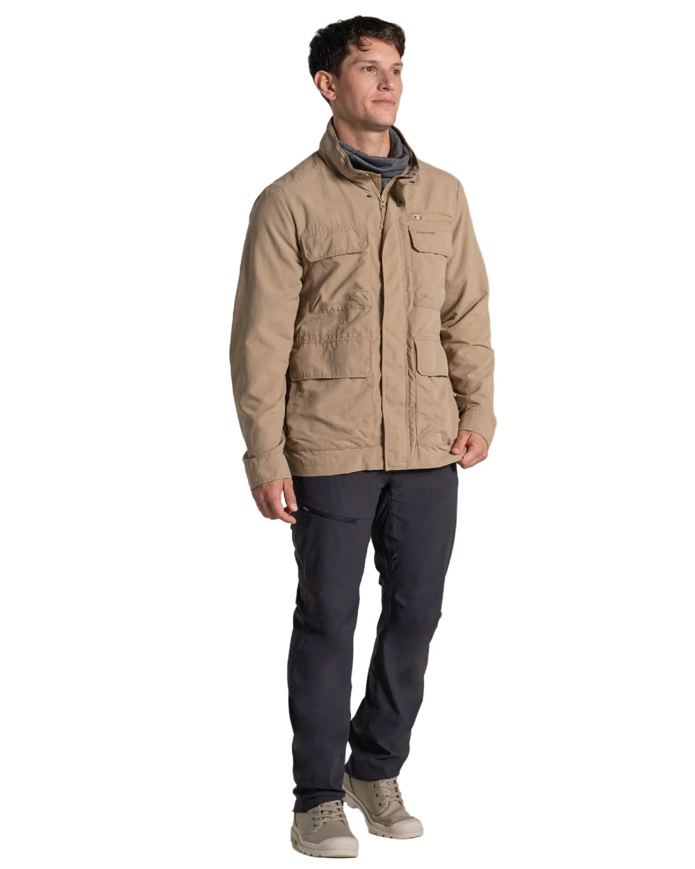 Earthenware coloured Craghoppers Mens NosiLife Adventure Jacket V on white background