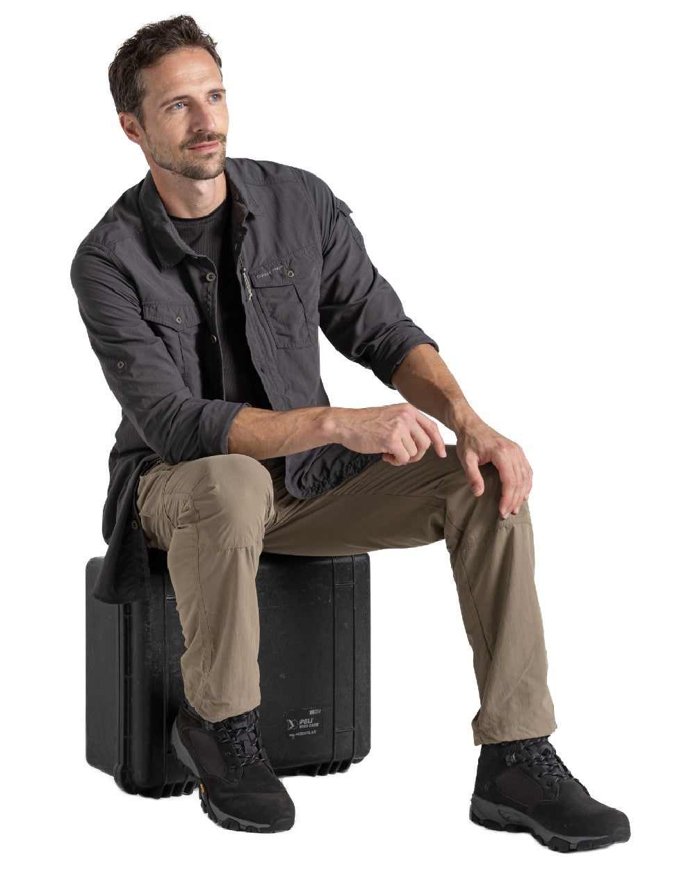 Black Pepper Craghoppers Mens NosiLife Adventure Long Sleeved Shirt III on white background