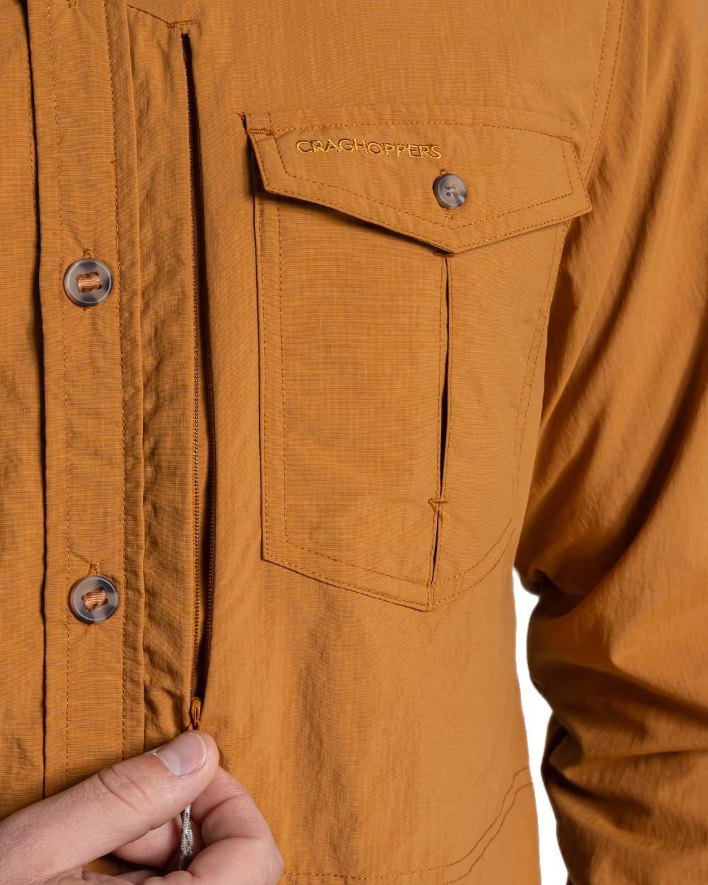 Deep Henna Craghoppers Mens NosiLife Adventure Long Sleeved Shirt III on white background