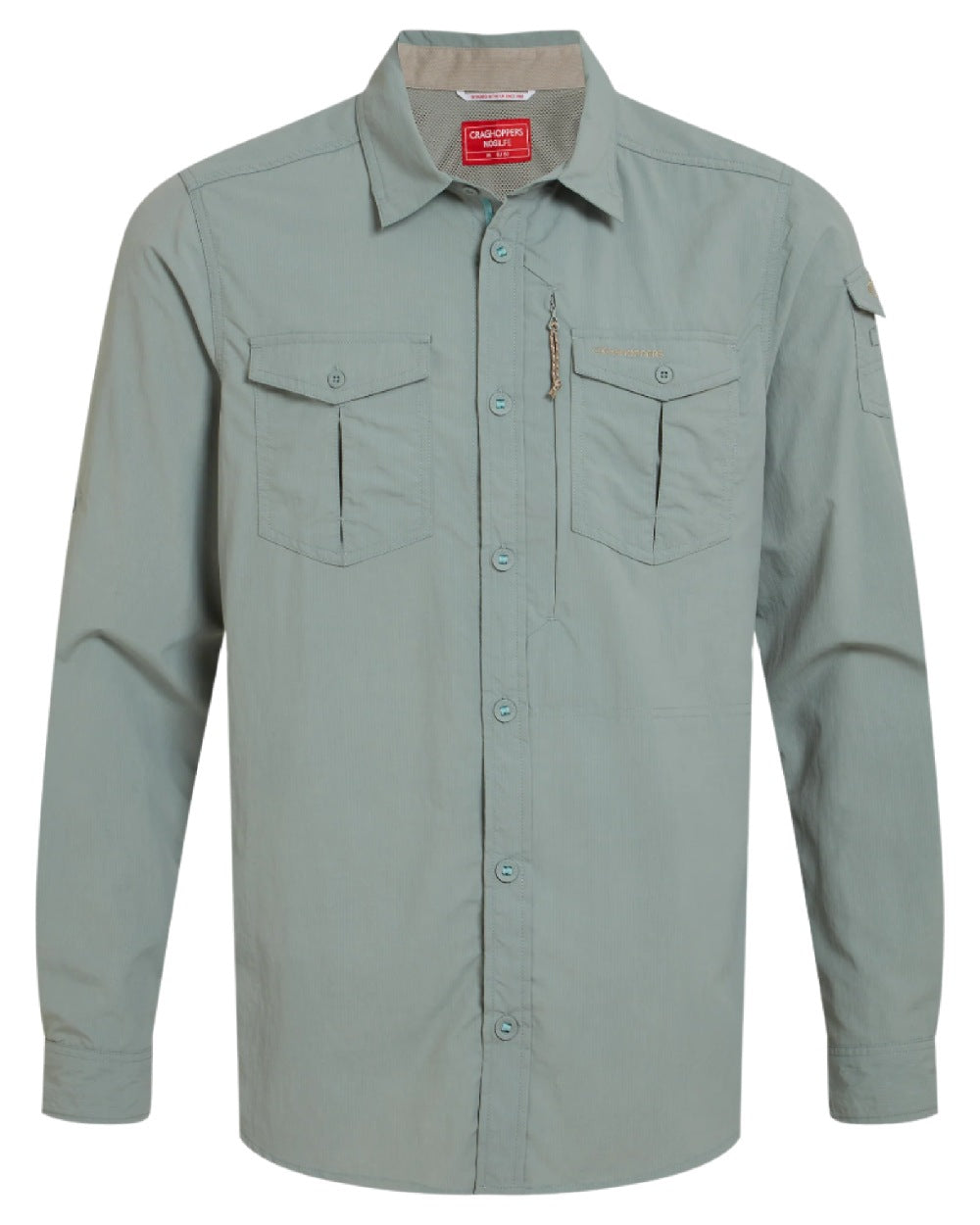 Lichen Green Craghoppers Mens NosiLife Adventure Long Sleeved Shirt III on white background