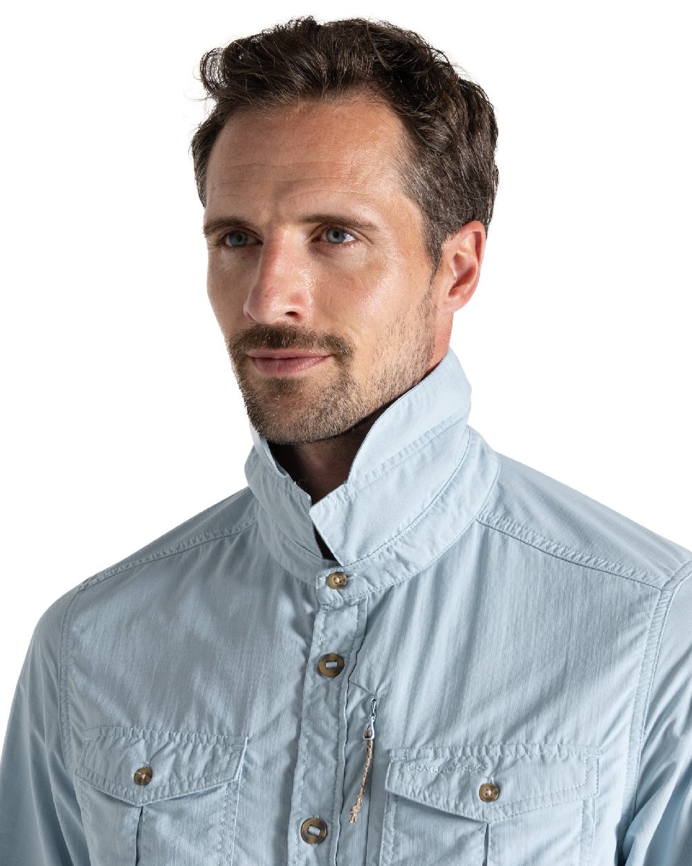 Niagara Blue Craghoppers Mens NosiLife Adventure Long Sleeved Shirt III on white background