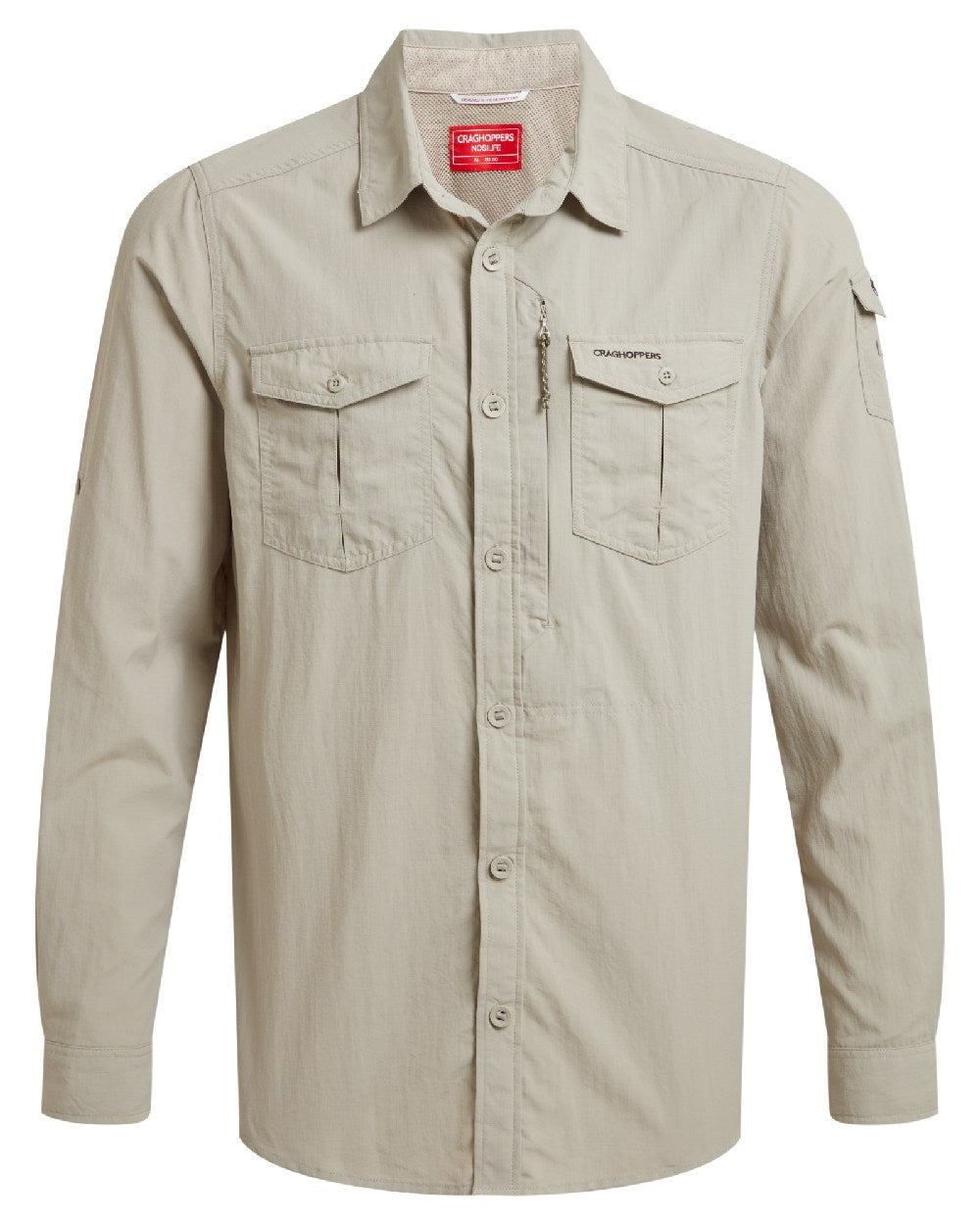 Parchment Craghoppers Mens NosiLife Adventure Long Sleeved Shirt III on white background