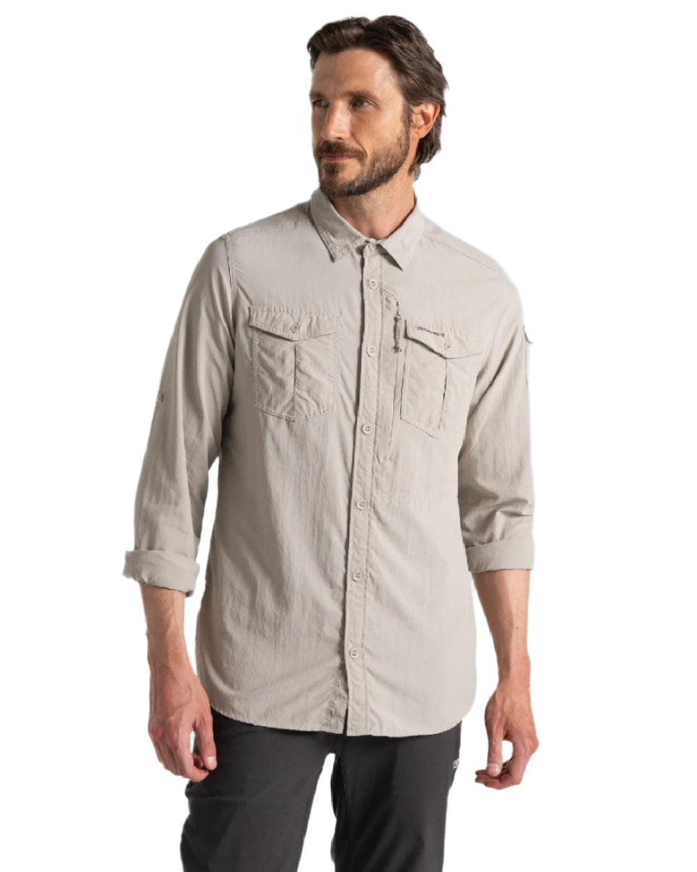 Parchment Craghoppers Mens NosiLife Adventure Long Sleeved Shirt III on white background