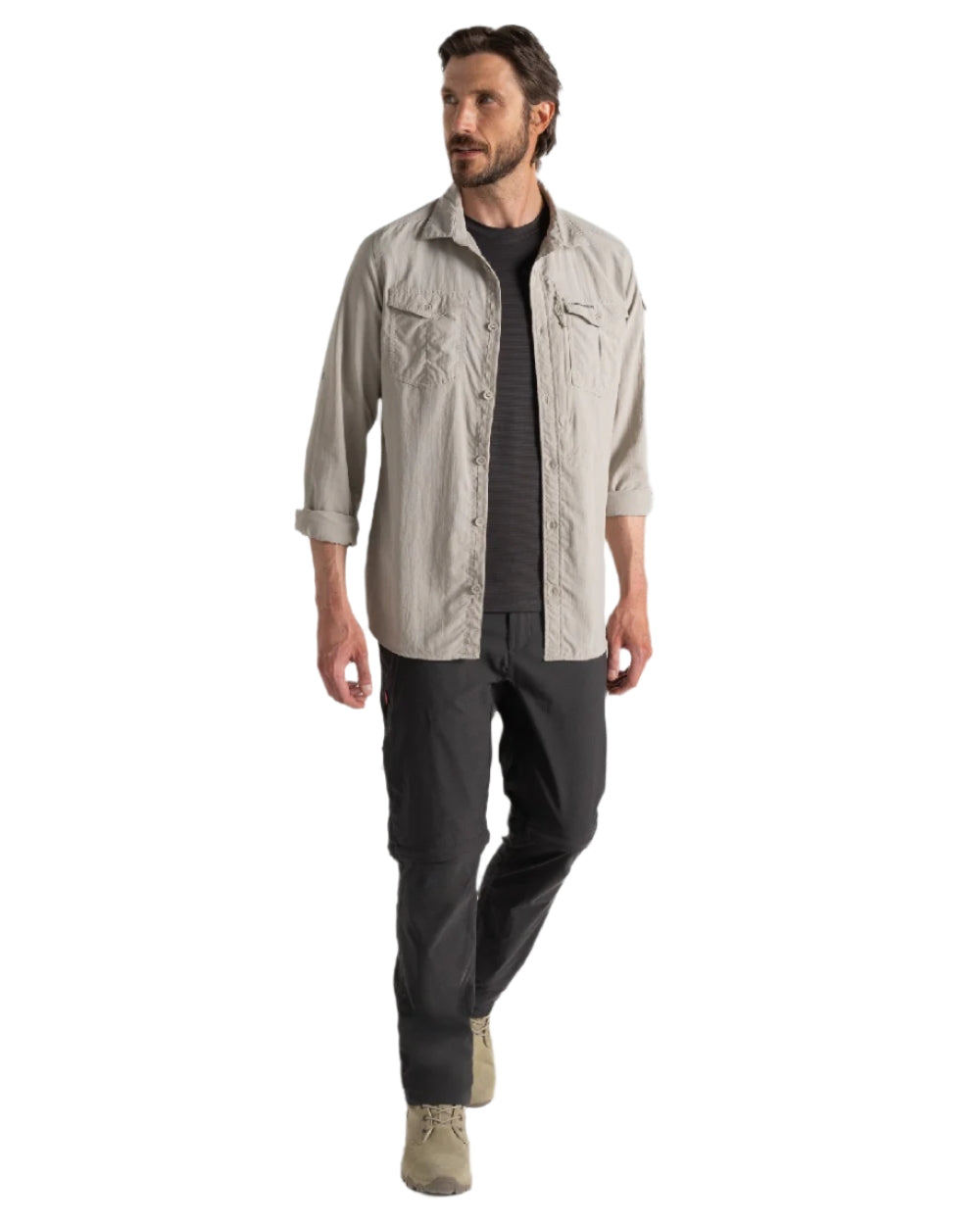 Parchment Craghoppers Mens NosiLife Adventure Long Sleeved Shirt III on white background