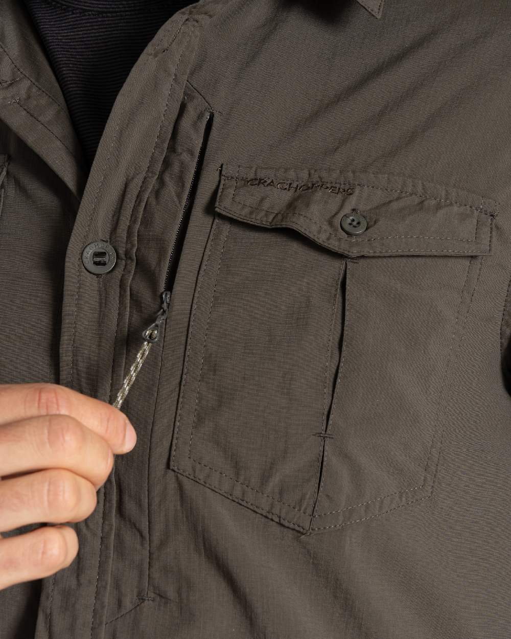 Woodland Green Craghoppers Mens NosiLife Adventure Long Sleeved Shirt III on white background