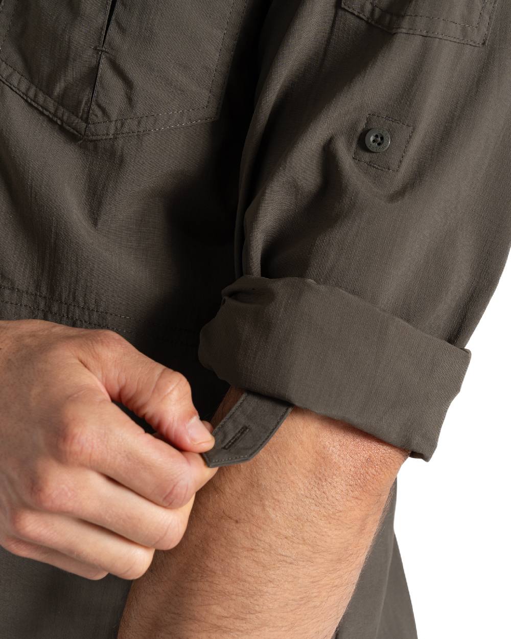 Woodland Green Craghoppers Mens NosiLife Adventure Long Sleeved Shirt III on white background