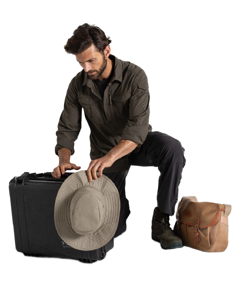 Woodland Green Craghoppers Mens NosiLife Adventure Long Sleeved Shirt III on white background