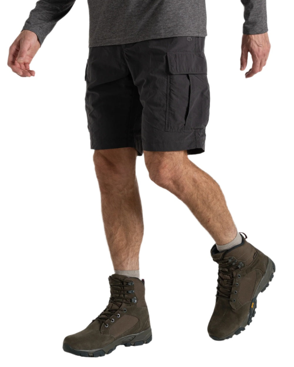Black Pepper coloured Craghoppers Mens NosiLife Cargo Short III on white background