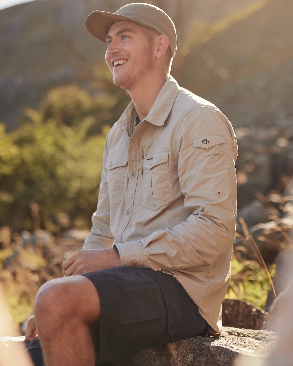 Black Pepper coloured Craghoppers Mens NosiLife Cargo Short III on blurry background