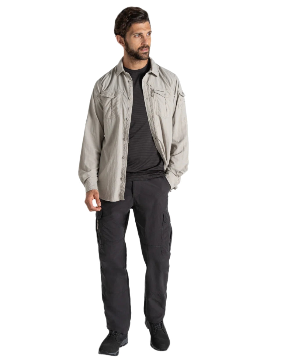 Black Pepper coloured Craghoppers Mens NosiLife Cargo Trouser III on white background