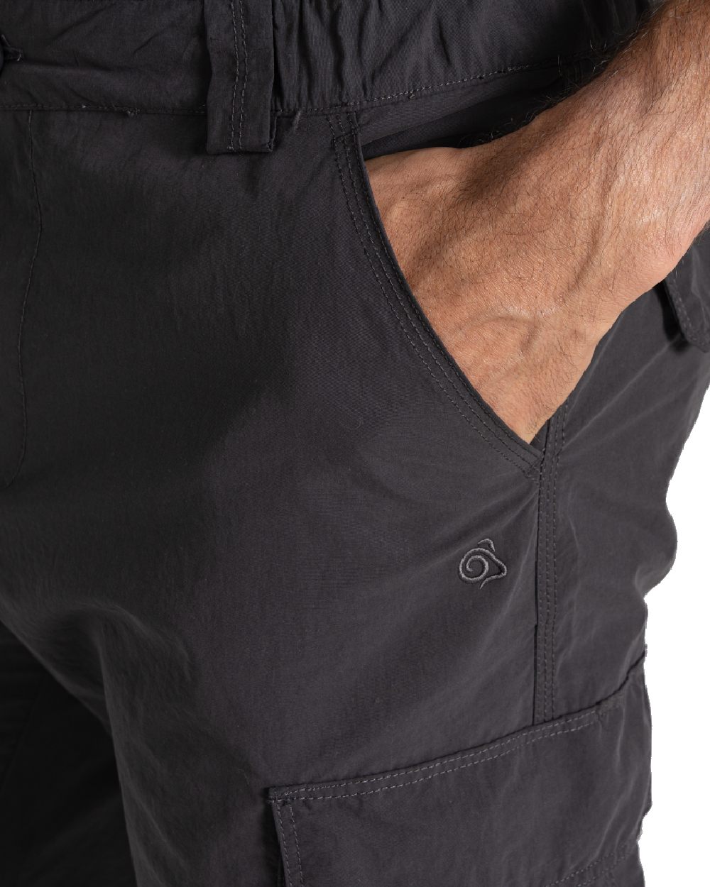 Black Pepper coloured Craghoppers Mens NosiLife Cargo Trouser III on white background