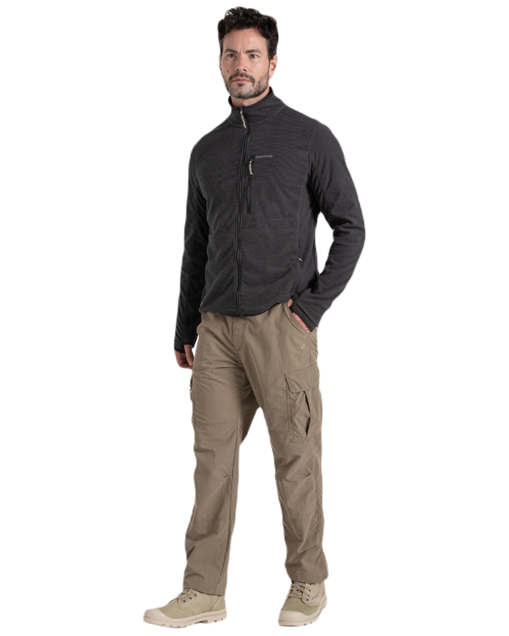 Pebble coloured Craghoppers Mens NosiLife Cargo Trouser III on white background