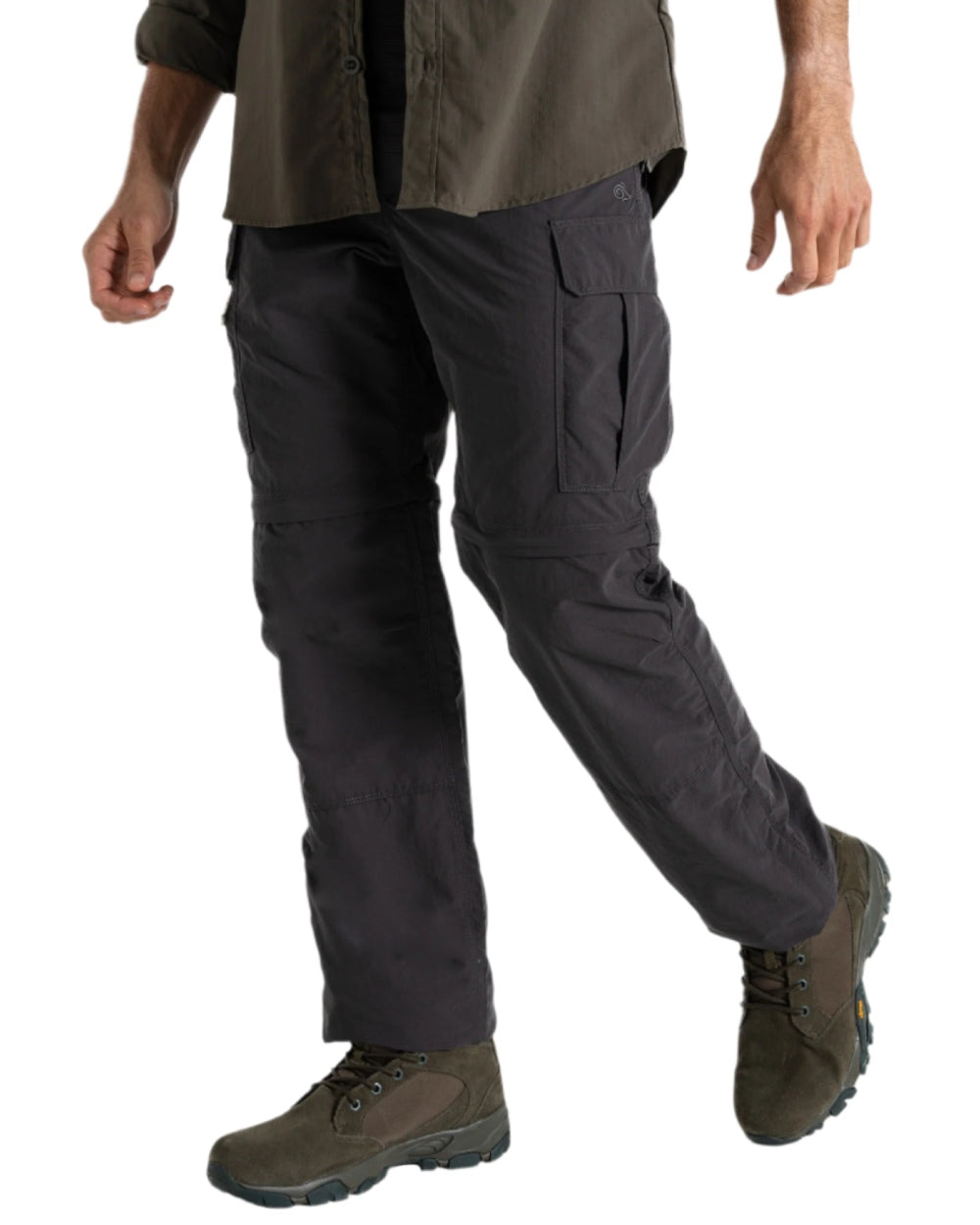Black Pepper coloured Craghoppers Mens NosiLife Convertible Cargo Trouser III on white background