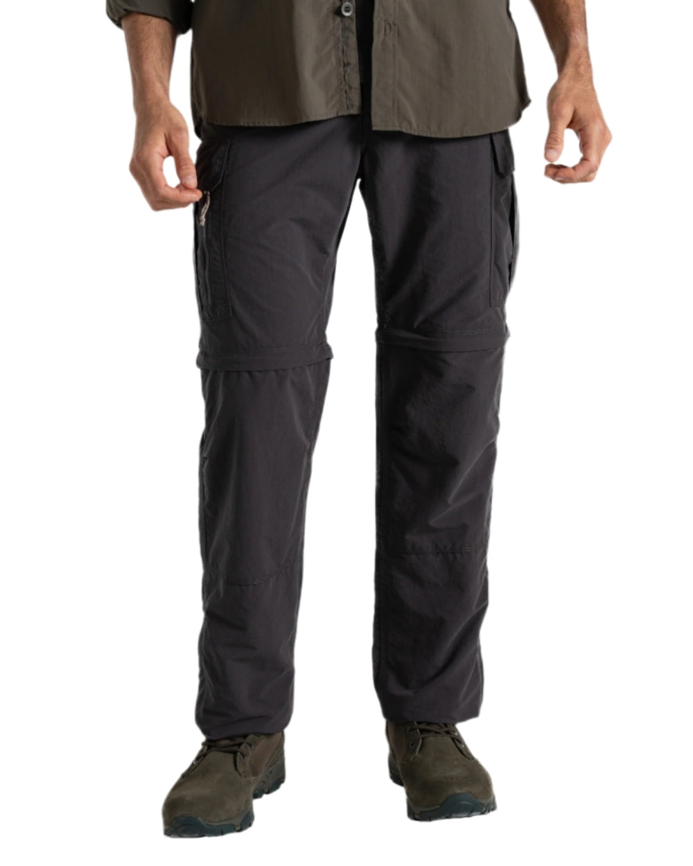 Black Pepper coloured Craghoppers Mens NosiLife Convertible Cargo Trouser III on white background