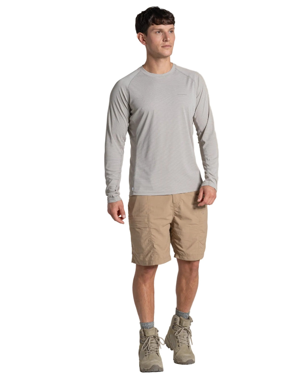 Earthenware coloured Craghoppers Mens NosiLife Kadin Cargo Shorts on white background