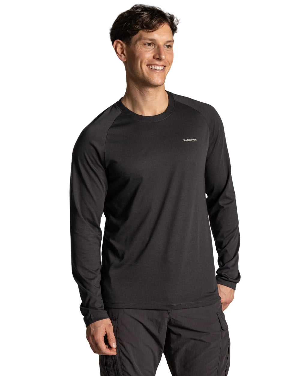 Dark Iron coloured Craghoppers Mens NosiLife Nour Long Sleeved T-Shirt on white background