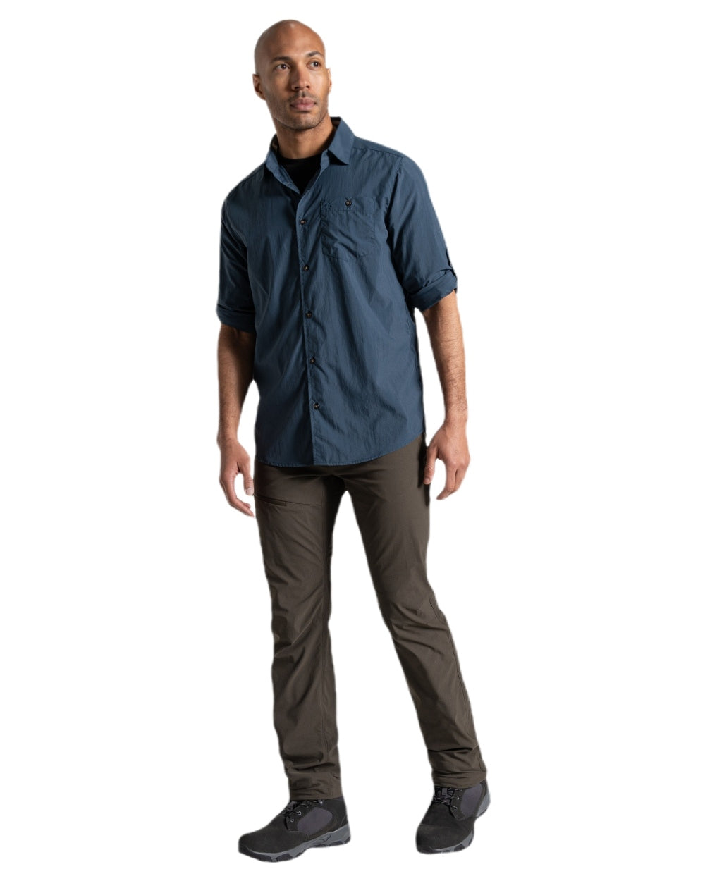 Blue Stone coloured Craghoppers Mens NosiLife Nuoro Long Sleeved Shirt II on white background