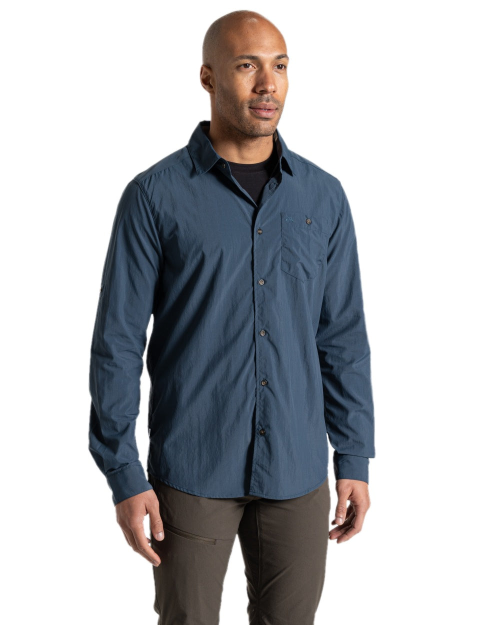 Blue Stone coloured Craghoppers Mens NosiLife Nuoro Long Sleeved Shirt II on white background