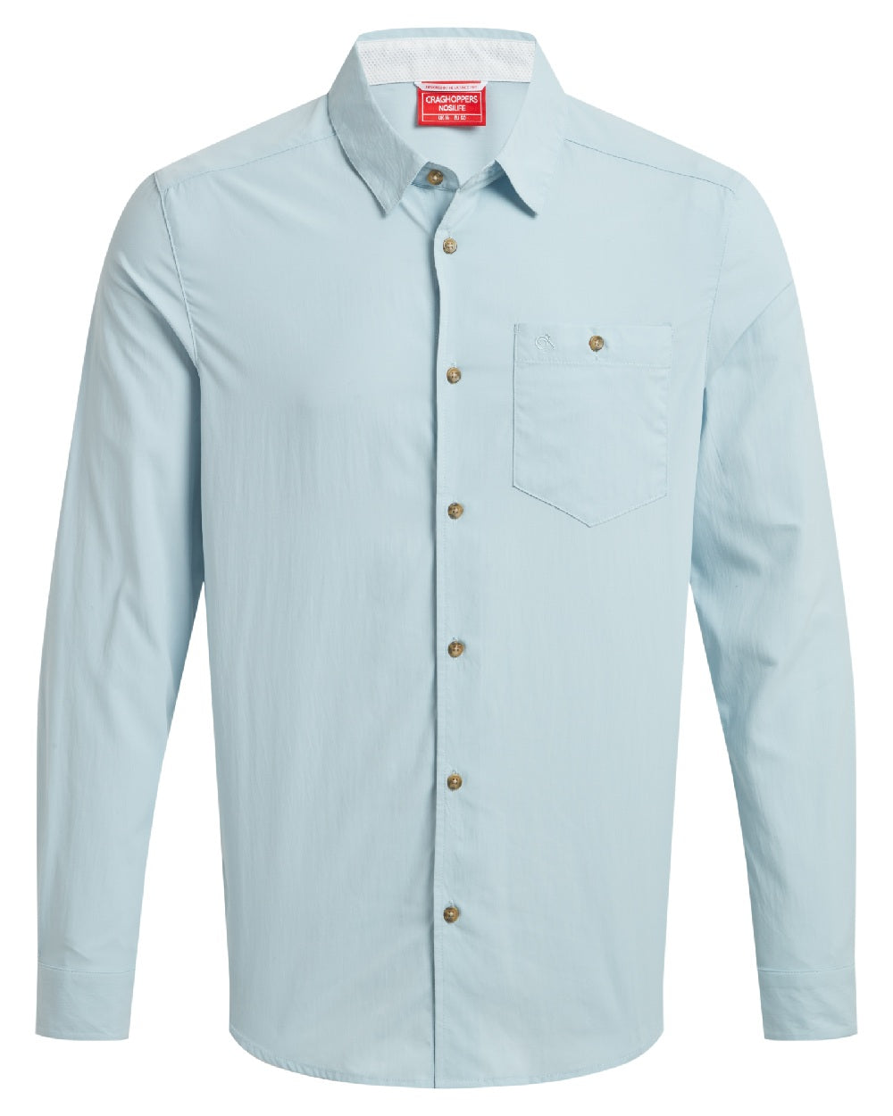 Niagara Blue coloured Craghoppers Mens NosiLife Nuoro Long Sleeved Shirt II on white background